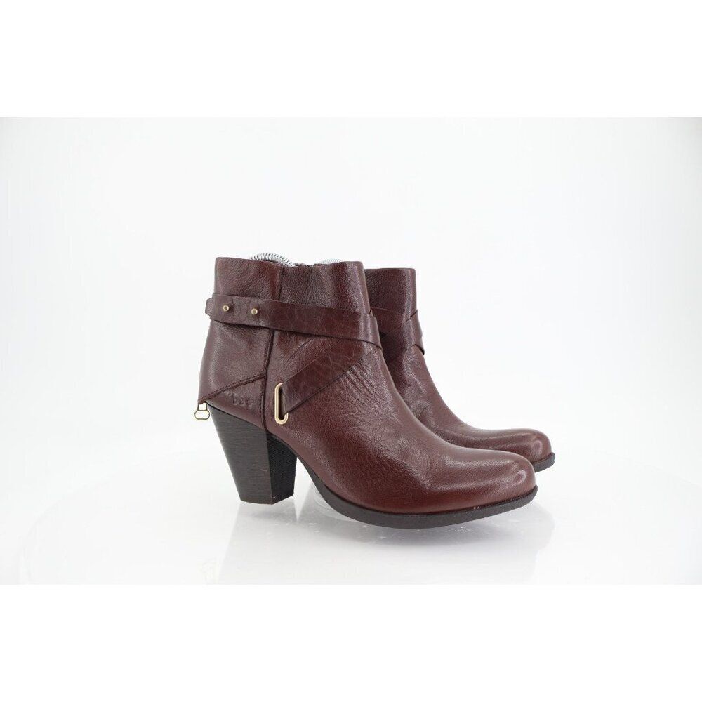 Born BOC Women Richardson Leather Boot SZ 8 Bootie Block Heel Buckle Brown Gold